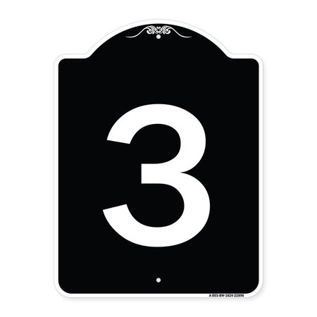 SIGNMISSION Sign with Number 3 Heavy-Gauge Aluminum Architectural Sign, 24" x 18", BW-1824-22896 A-DES-BW-1824-22896